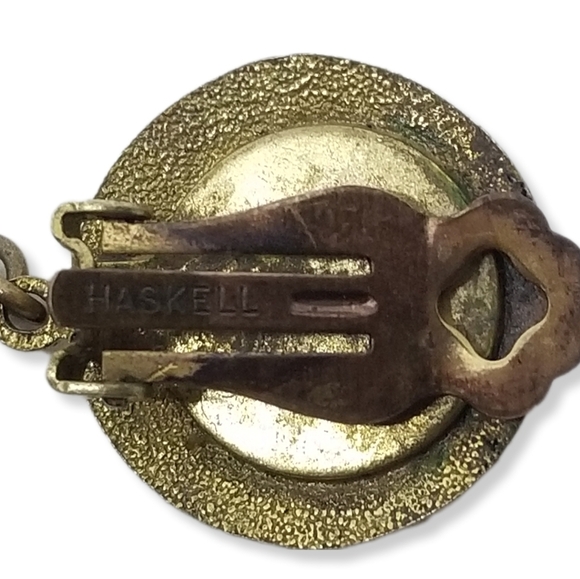 MIRIAM HASKELL 1980s GOLDTONED SPIRAL DESIGN & ORNATE KNOT DROP CLIP ON EARRINGS - Picture 6 of 7